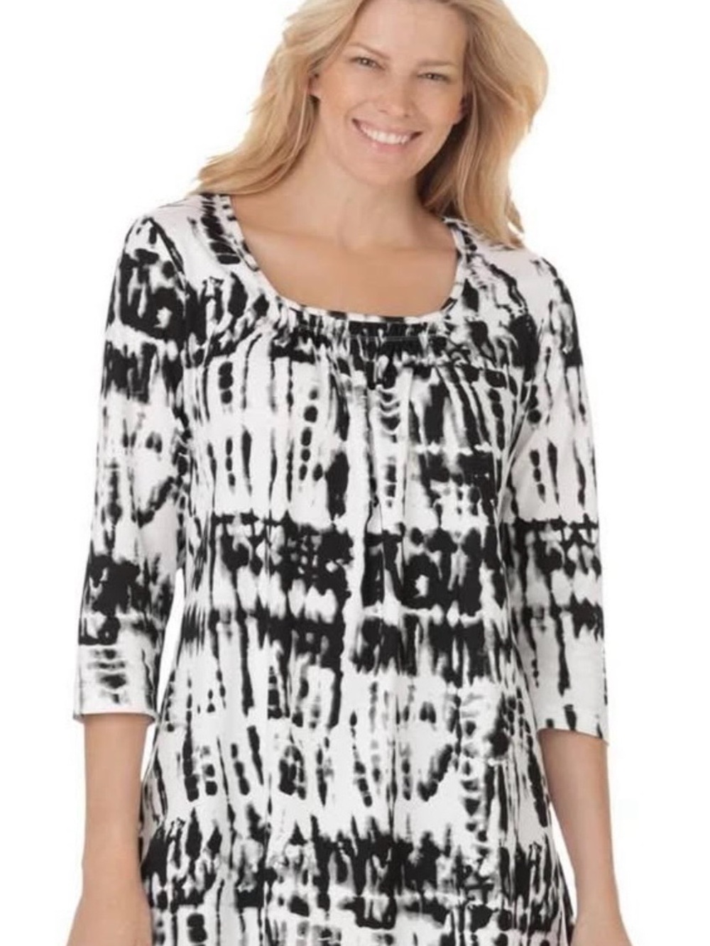 NWT Women's Black & White Tie-Dye Scoop Neck Top